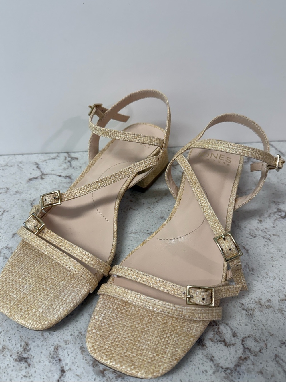 Jones New York Rattan Woven Low Heel Sandals Women's Neutral Shoes